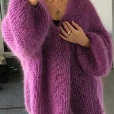Mohair Purple Women Cardigan