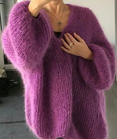 Mohair Purple Women Cardigan